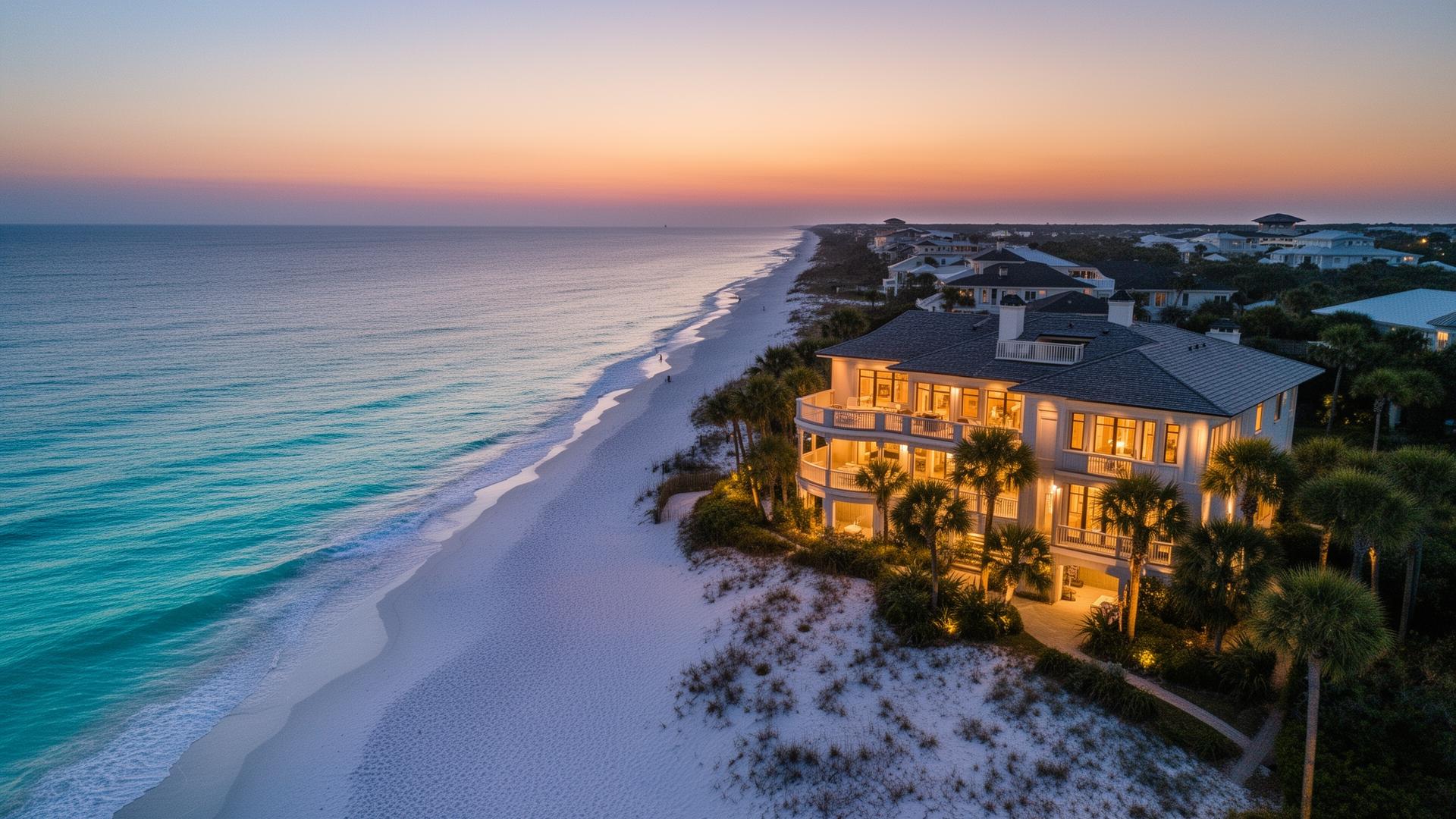 Sundial Getaways 30A beachfront vacation rental at sunset